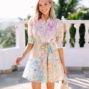 Arthur Jane Claire Women’s Floral Flowy Tie Waist Pastel Mini Dress Size S